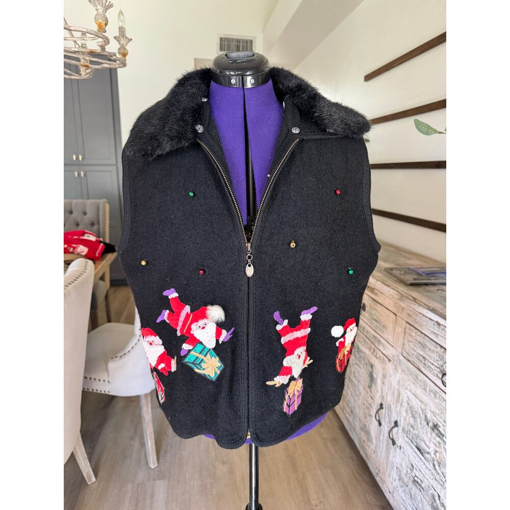 Holiday Vest w/ Fur Collar - Black - Size L